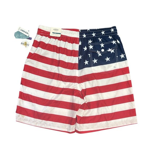 NWT Old Navy Mens L American Flag Swim Trunks UPF 50 Stars Stripes Drawstring - Picture 11 of 13